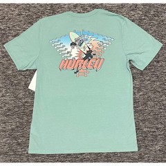 Hurley Mens Large Broken Jade Heather Off The Top Skeleton Surfer Graphic Shirt