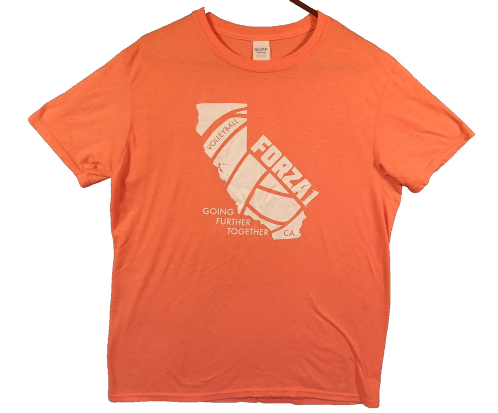Gildan Softsytle T-Shirt Orange Volleyball FORZA1 California Graphics Size Large