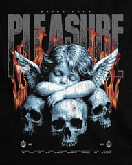 Men’s Vintage Washed Graphic T-Shirt Angel Skull Fire Print Gothic Streetwear Te