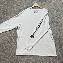 Carhartt T-Shirt Men XL Cream Long Sleeve Loose Fit Graphic Sleeve Crew Neck EUC