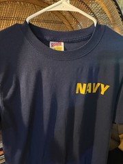 Soffe Mens Blue/Yellow Navy Graphic Logo Print Crew Neck T-Shirt Size M