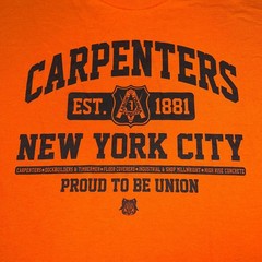 VTG Bayside Carpenters Union NYC T Shirt Men’s Sz L Orange Proud Made in USA Tee