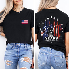 America 250 Shirt, 1776 to 2026 Fighter Jet Tee, Front and Back Print Patriotic