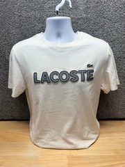 Lacoste T-Shirt Men’s M 4 White Houndstooth Graphic Spell-Out Croc Applique