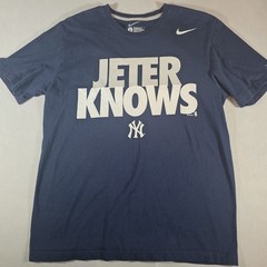 Nike Jeter Knows New York Yankees MLB NY Graphic T-Shirt Mens Sz L Blue Vintage