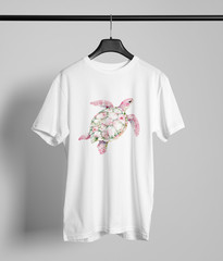 Floral Sea Turtle T-Shirt Black Unisex Tee Ocean Beach Graphic Boho Coastal Art