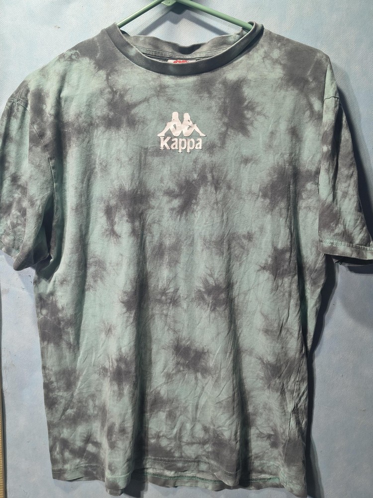 Kappa Shirt Mens L Green Tie Dye Logo Graphic Tee Back Hem Print Streetwear