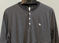 Men’s Abercrombie And Fitch Long Sleeve Henley Shirt Muscle Gray Striped Medium