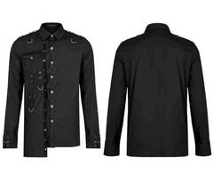 PUNK RAVE Men’s Punk Personality Asymmetric Shirt Slim Fit Casual Black Shirts