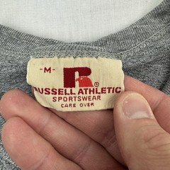 Vintage Russell Athletic 1970s T Shirt Adult Medium Heather Gray Tri Blend USA