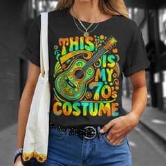 70s Costume Shirt Retro Groovy Hippie Disco Party Festival Cotton Black Tee