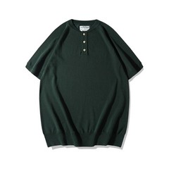 Knitted Henry Collar T-Shirt Men Summer Fashionable Short-Sleeved Top
