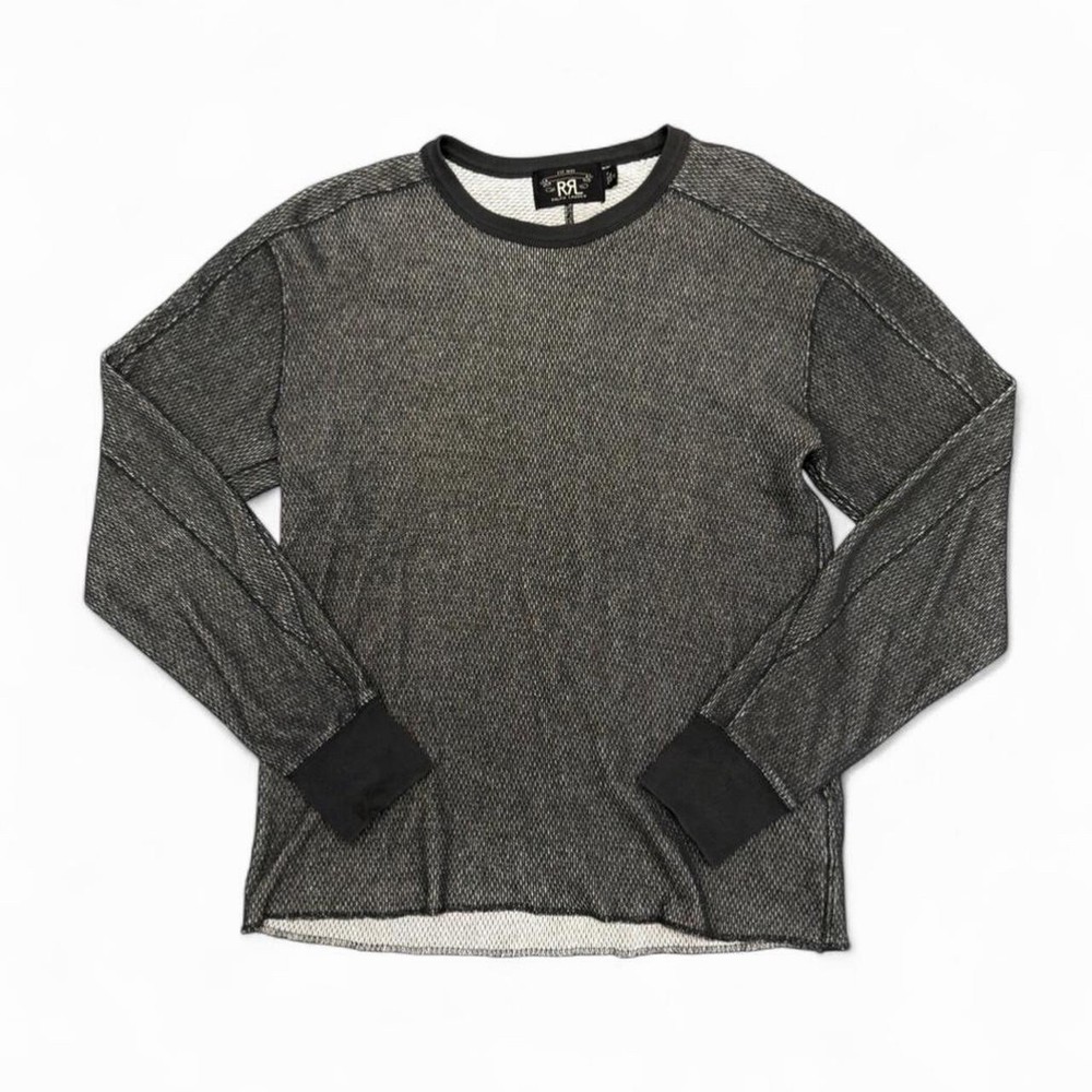 Double RL RRL Ralph Lauren Waffle Knit Long Sleeve Shirt Tee Gray Small
