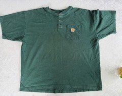Carhartt Short-Sleeve Henley Tee in Forest Green with Chest Pocket size 2XL