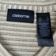 Claiborne V-Neck Shirt Men’s XL Tan Horizontal Micro Stripe Short Sleeve Cotton
