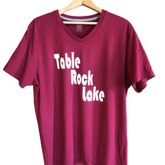 Upcycled Table Rock Lake T-shirt w/ Marinas & Landmarks Graphic, Magenta Size L