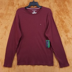 TOMMY HILFIGER Shirt Mens Large Maroon Pullover Crew Long Sleeve Ribbed Knit