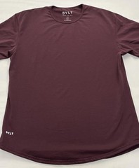 BYLT Drop Cut Lux Shirt Mens L Red Short Sleeve Curved Hem Tagless Stretch Gym