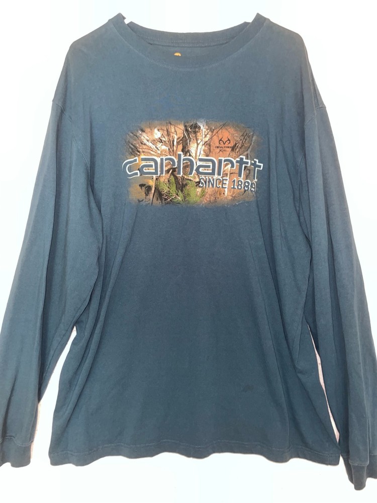 Carhartt Realtree Hunting camo Logo long Sleeve T Shirt Mens Size L Tall Cotton