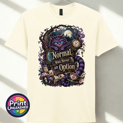 Normal Was Never An Option Tee Funny Grinning Cat Graphic T-Shirt Unisex S-2XL