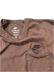 Nike Long Sleeve Small Brown T-Shirt Cropped Hemmed Stitched Pocket Logo