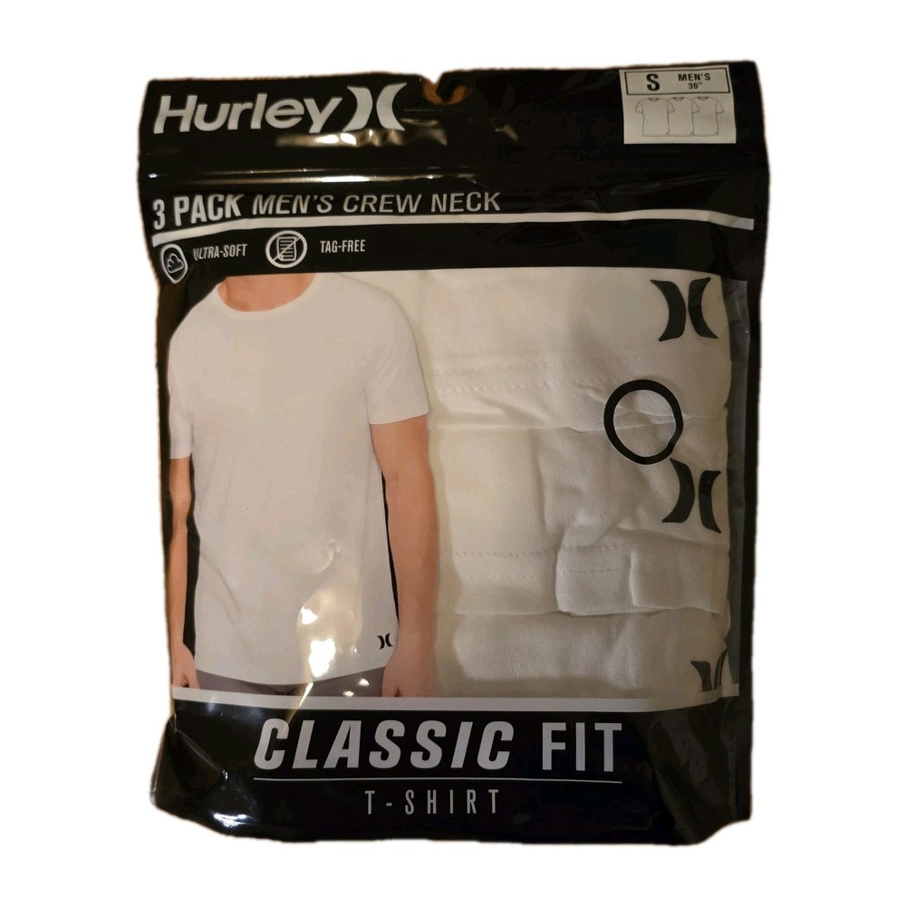 3 PACK HURLEY MENS CLASSIC FIT T-SHIRT ULTRA SOFT TAG FREE – White SZ Small
