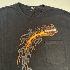 Vintage Y2K Harley Davidson Flame Sleeve Pocket T Shirt Sz XL Montana Lightning
