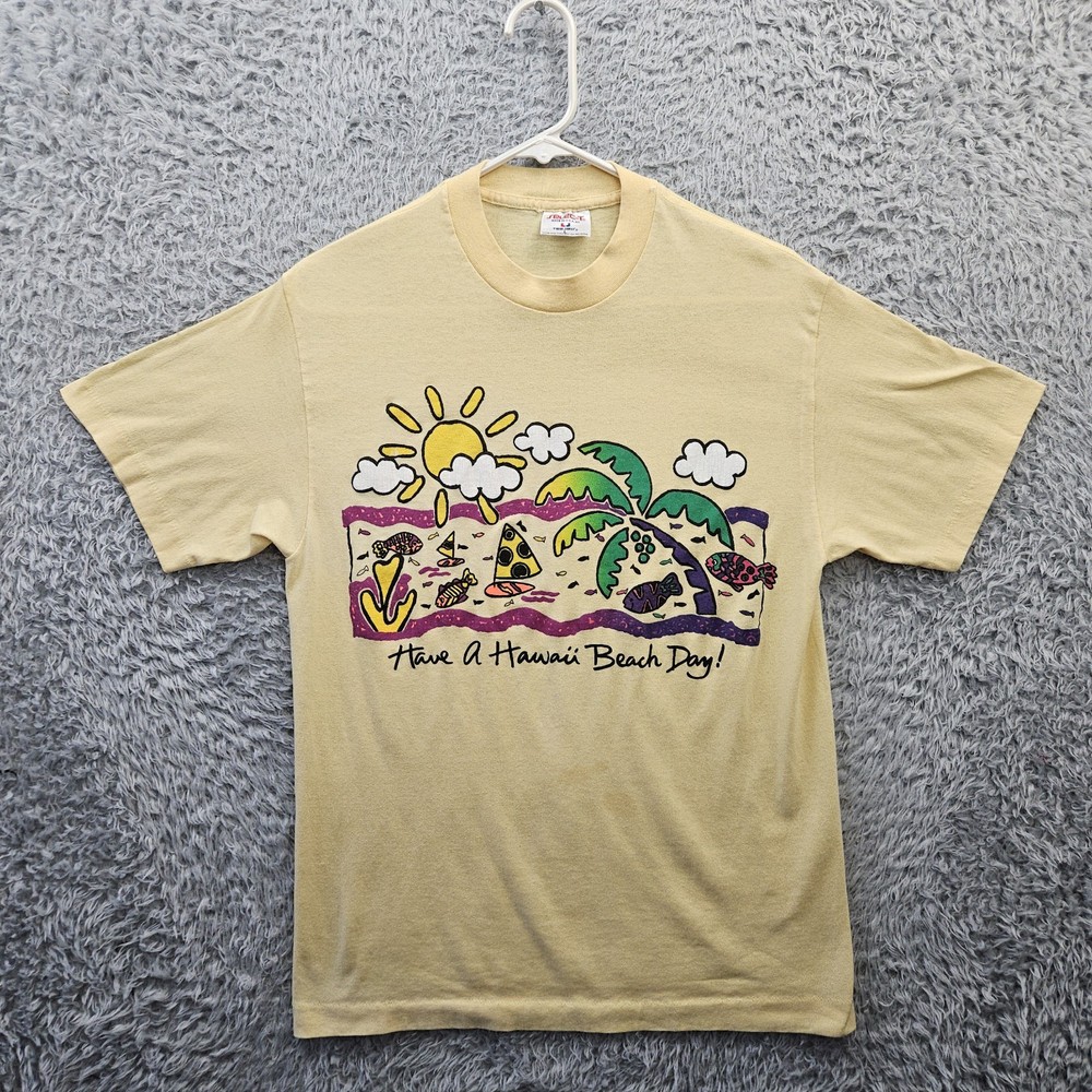 Vintage Hawaiian T Shirt Large (Fits like S/Medium) 70s Have Hawaii Beach Day