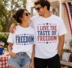 Matching 4th of July Couple Shirts, I Love the Taste of Freedom Tee, His and