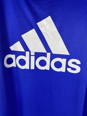 Adidas Men’s Blue Short Sleeve Performance Tee Size Med 100% Polyester Gray Logo