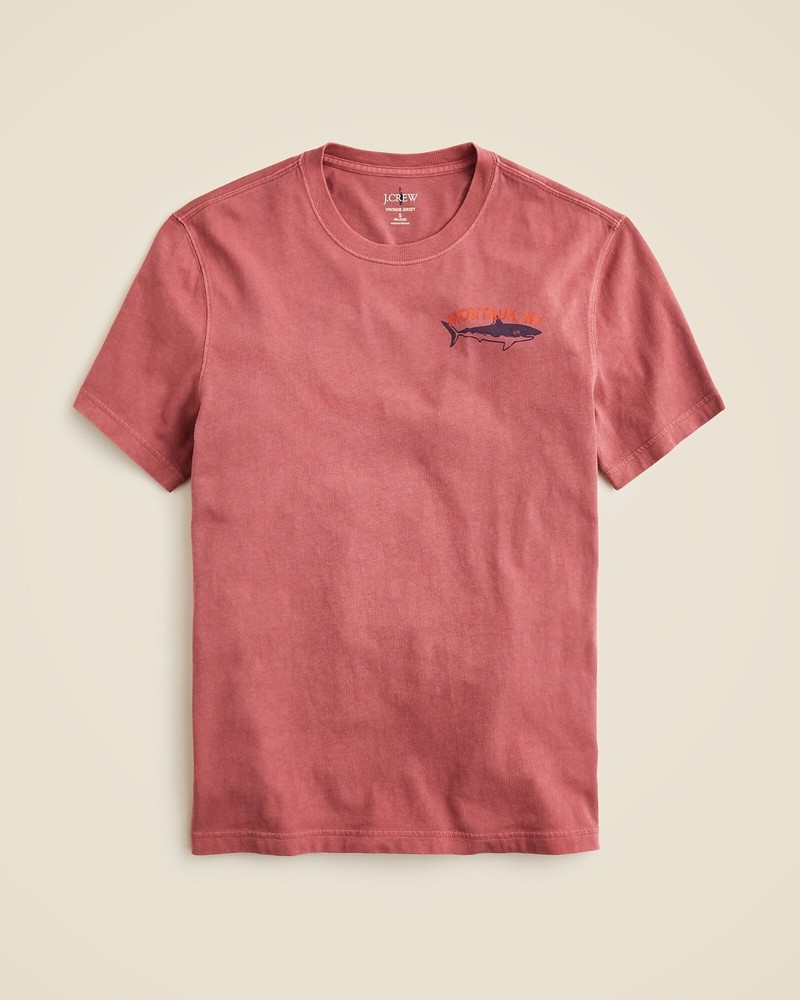 New JCREW Mens L FLAWED Vintage-Wash Cotton Graphic T-Shirt Montauk NY $45 CJ721