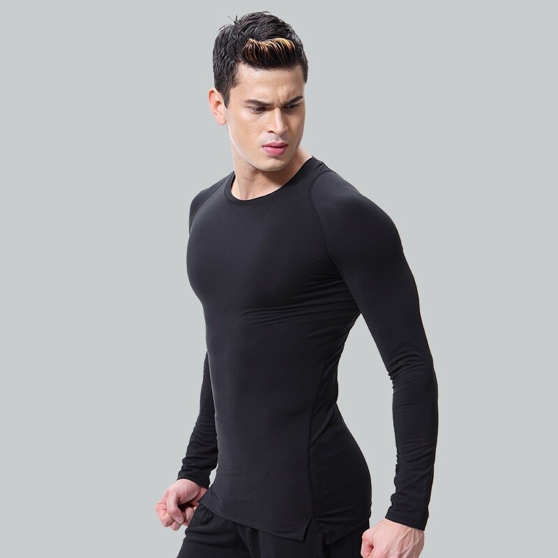 Men Compression Training Shirt Thermal Underwear Layer Workout Tops Long Sleeves