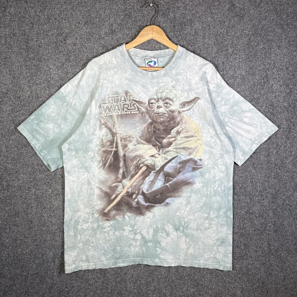 Vintage Star Wars Shirt Mens XL 90s Tie Dye Empire Strikes Back Yoda Liquid Blue