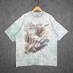 Vintage Star Wars Shirt Mens XL 90s Tie Dye Empire Strikes Back Yoda Liquid Blue