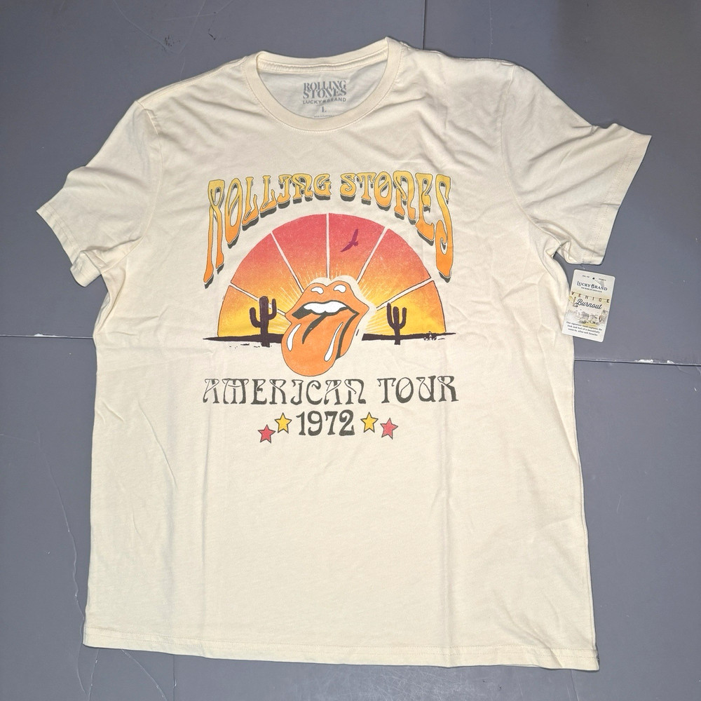 Lucky Brand T Shirt L Venice Burnout The Rolling Stones American Tour 1972 Ecru