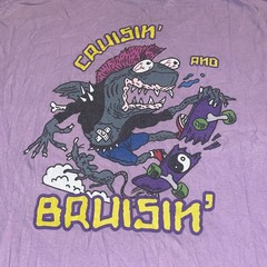 ALAB Skateboard SHIRT Sz L Retro Purple Shark Rat CRUISIN and BRUISIN Streetwear