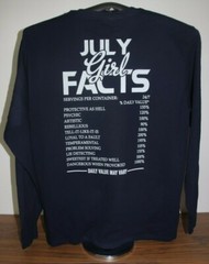 July Girl Facts- Daily Value May Vary- Long Sleeve T-Shirt Large, Blue