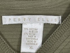 VTG Perry Ellis Shirt Mens XL Green Striped V-Neck Cotton Rayon T-Shirt Tee Y2K