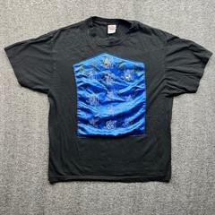 Intex T-Shirt Mens L Black Blue Satin Patch Graphic Heavy Weight Cotton Tee