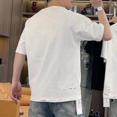 Trendy Men’s Streetwear Distressed Cotton T-Shirt Rhinestone Pin Casual Top
