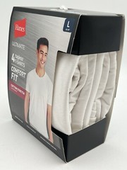 NEW HANES ULTIMATE 4 TAGLESS T-SHIRTS COMFORT FIT COTTON STRETCH SZ L WHITE 3621