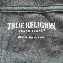 True Religion Metallic Screen Print T-Shirt Black Silver Sz MED Cotton