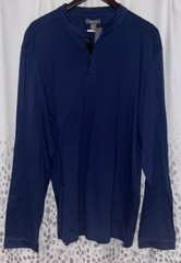 Kenneth Cole Reaction Pleather Trim Elbow Patches Long Sleeve Shirt Blue XXL