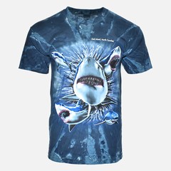 VTG Sharks Tie Dye Attack Nature Wildlife Aquatic Blue Island Mens Tee Shirt – M