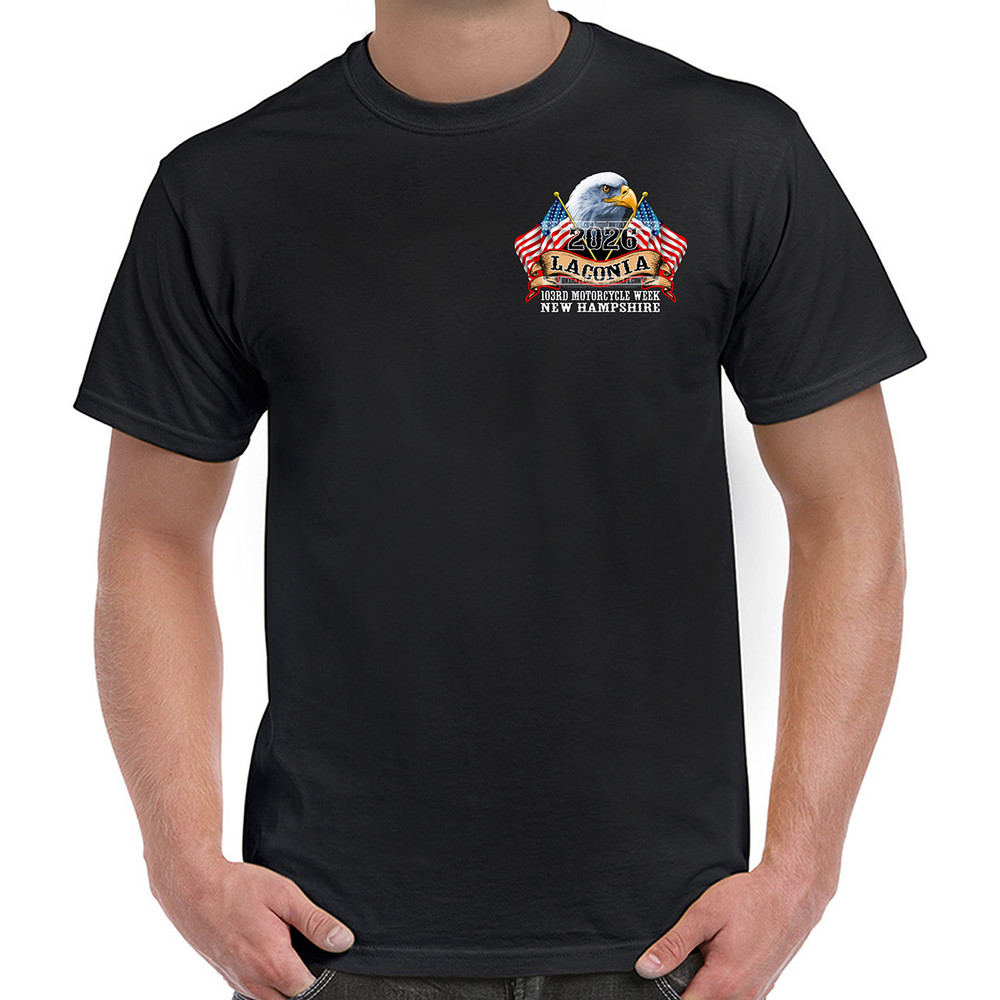 T-Shirt 2026 Laconia Motorcycle Week America Strong No Harley