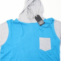 Straight Faded Pullover Hooded Tshirt Pocket XL Teal Blue Gray Short Sleeve Top