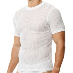 Men’s Glitter Sheer Mesh T-shirts Short Sleeve Ultra-thin Daily Undershirts Tops