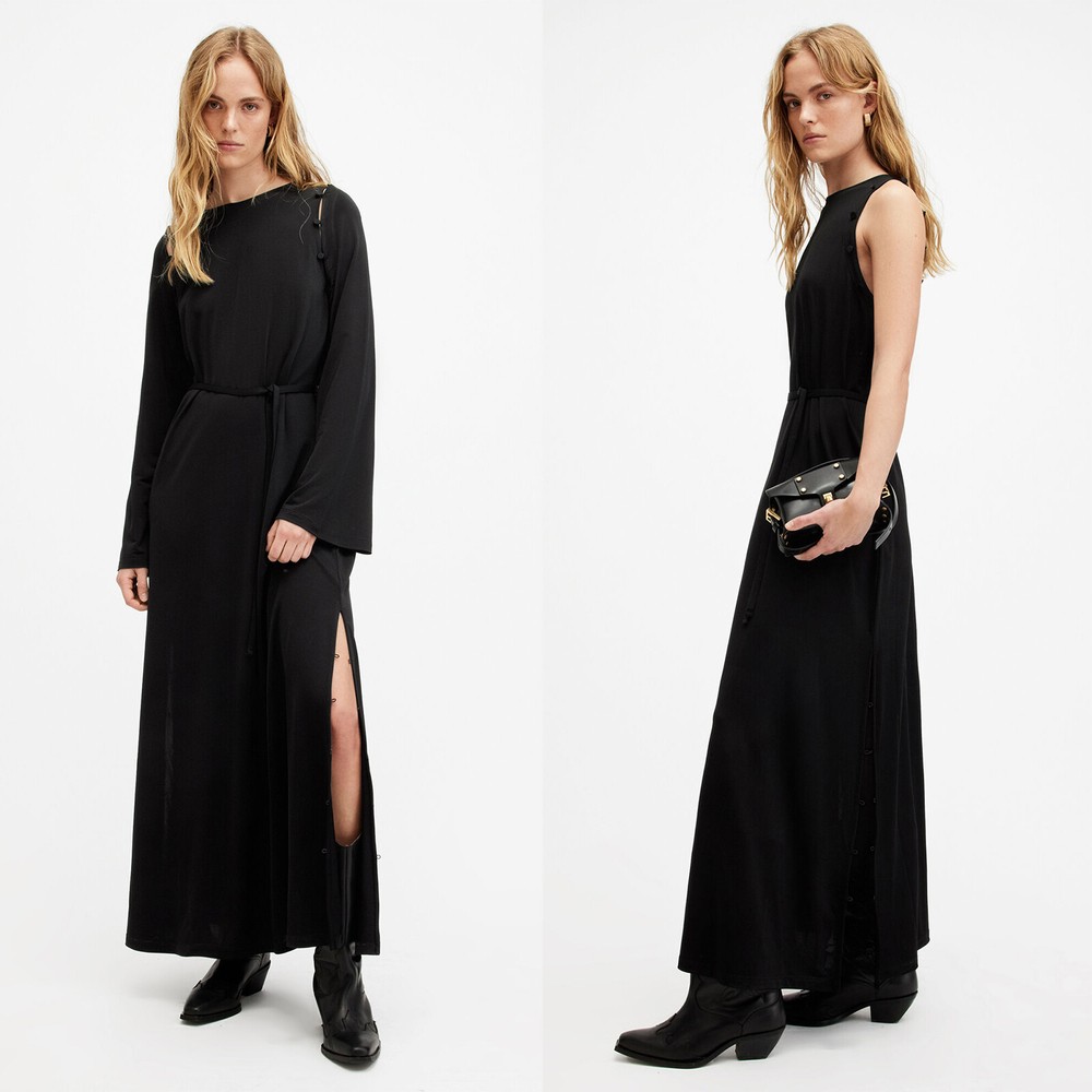 All Saints Womens Removable Sleeve Maxi Dress Viscose Long Sleeve / Sleeveless