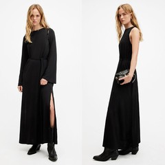 All Saints Womens Removable Sleeve Maxi Dress Viscose Long Sleeve / Sleeveless