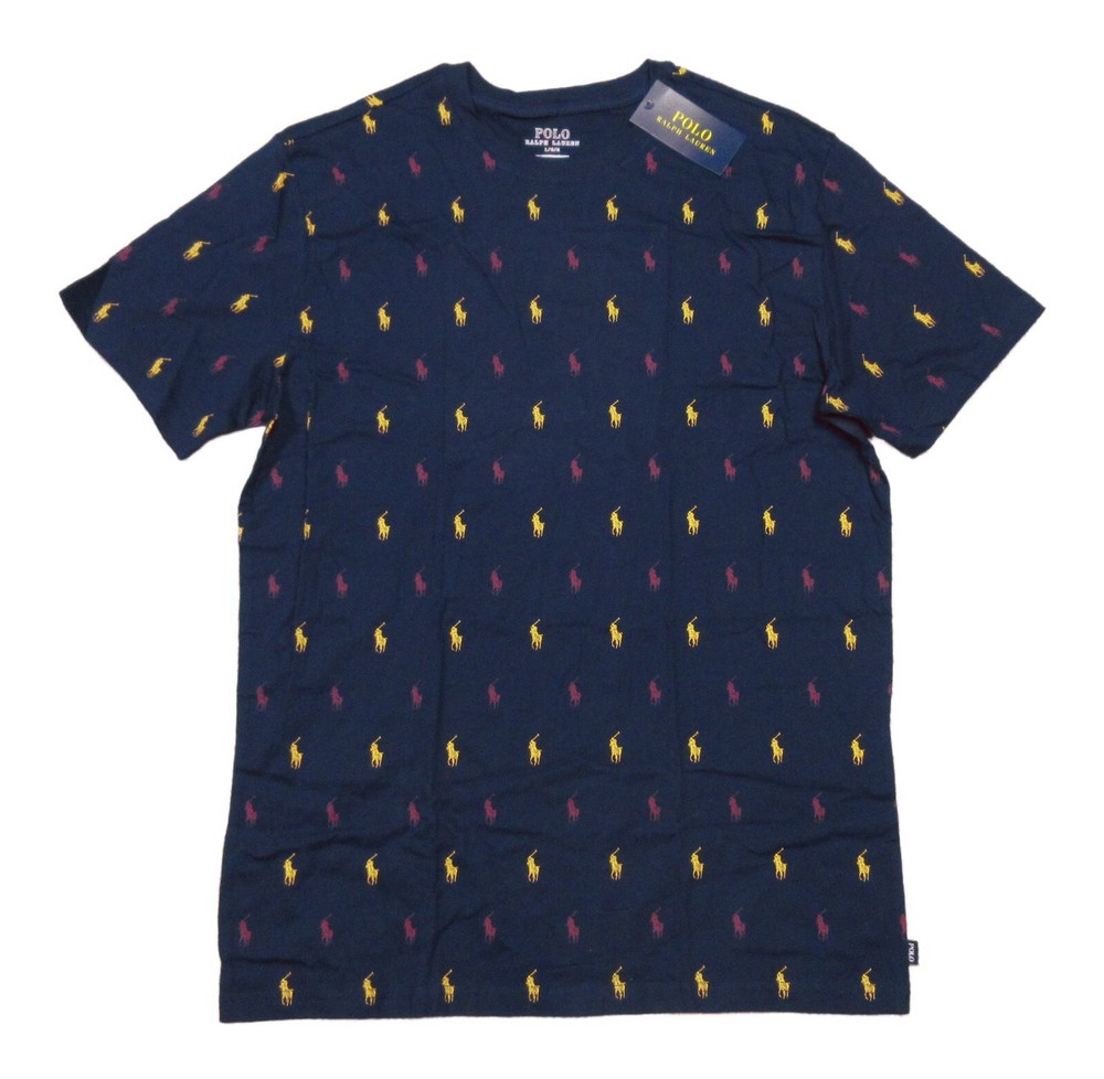 Polo Ralph Lauren Men’s Navy All Over Pony Logo Graphic Crew-Neck Sleep T-Shirt